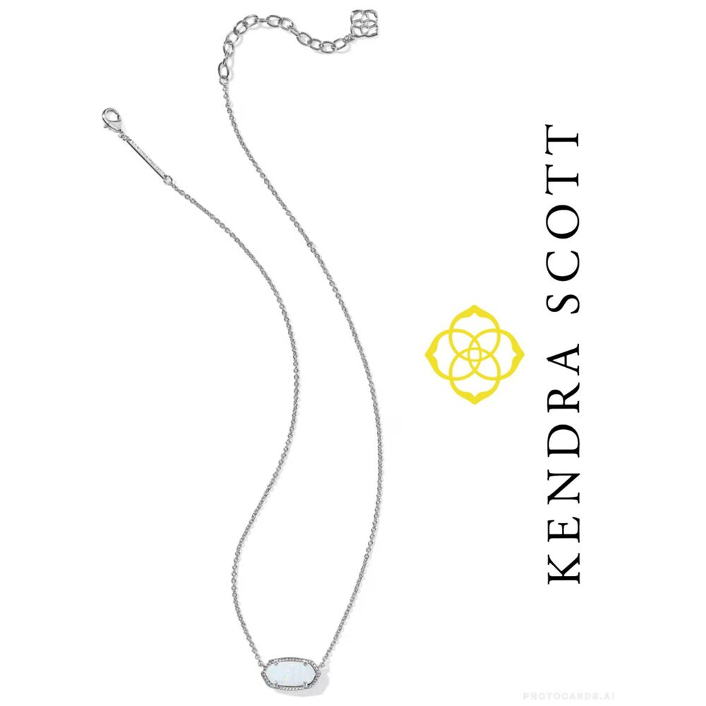 NWT Kendra Scott Elisa White Kyocera Lab Grown Opal Silver Pendant Necklace - Picture 2 of 15
